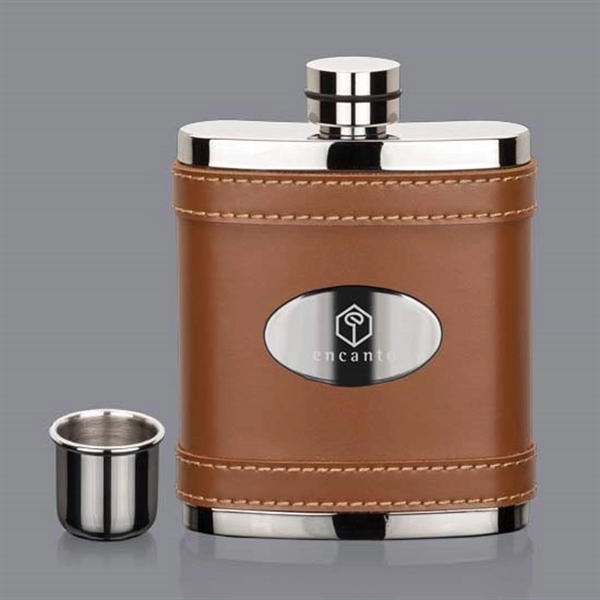 Melrose Hip Flask -  BrownStainless Plate