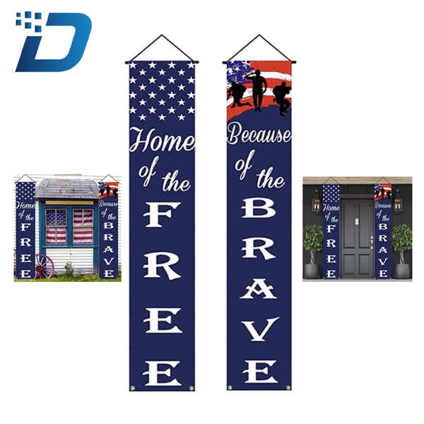 American Flag Patriotic Soldier Porch Sign Banners Hanging B - Image 1