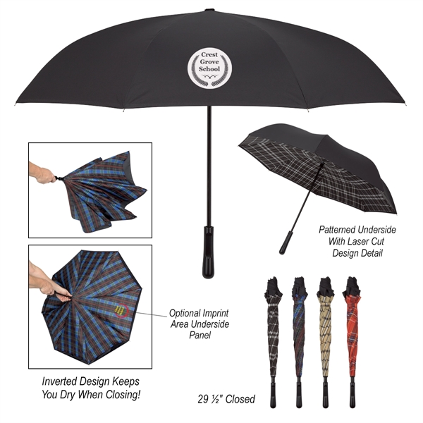 48" Arc Soho Tartan Inversion Umbrella - Image 1
