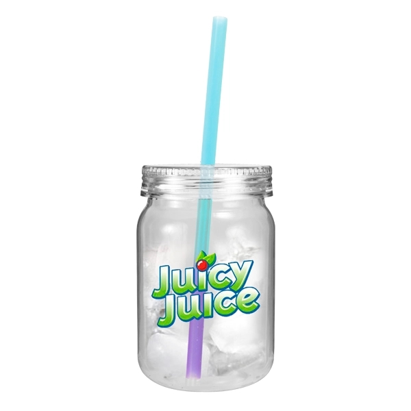 24 oz. Plastic Mason Jar with Mood Straw, Full Color Digital - Image 2