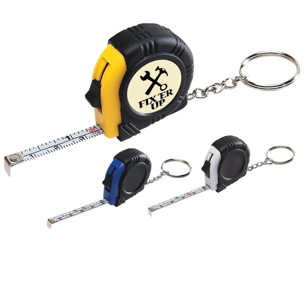 Rubber Tape Measure Key Tag With Laminated Label - Image 1