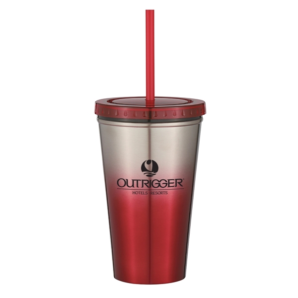 16 Oz. Stainless Steel Double Wall Chroma Tumbler With Straw - Image 12