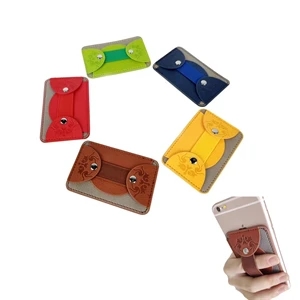 Smile Face PU Leather Phone Grip Card Holder