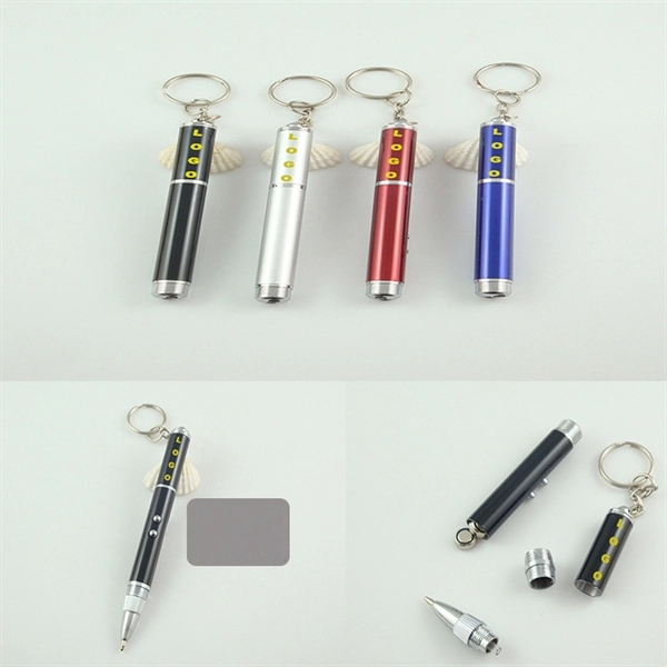 Ballpoint Pen with LED Flashlight and Key Ring - Image 1