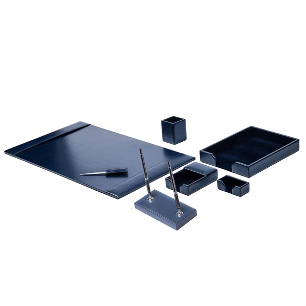7-Piece Navy Blue Econo-Line Leather Desk Set