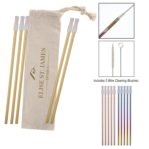 5- Pack Park Avenue Stainless Straw Kit with Cotton Pouch - Image 1