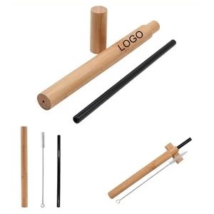Reusable Glass Straw With Bamboo Case And Clear Brush