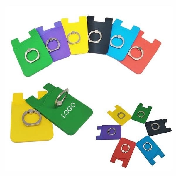 Silicone Card Wallet with Metal Ring Phone Stand - Image 1