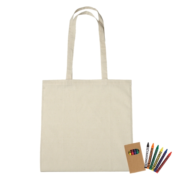 100% Cotton Coloring Tote Bag With Crayons - Image 6