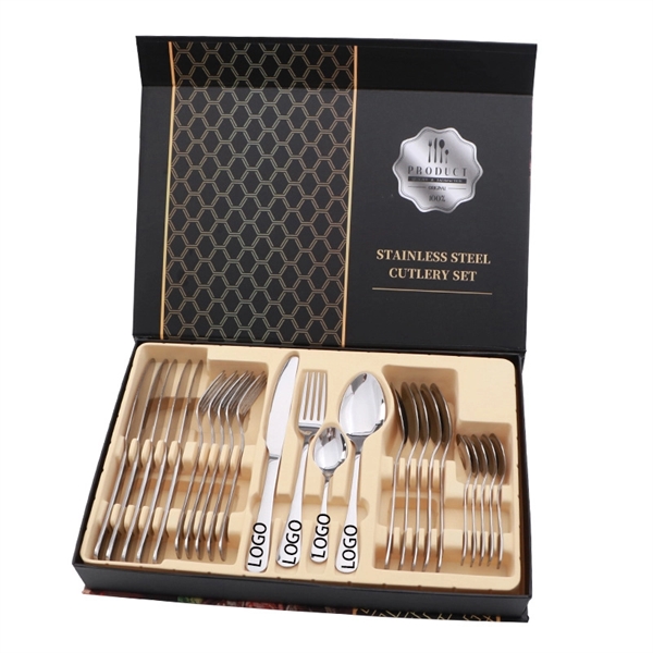 24PCS Stainless Steel Cutlery  Knife Spoon Fork Set - Image 1
