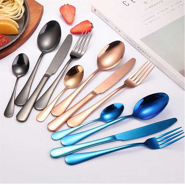 24PCS Stainless Steel Colorful Cutlery Knife Spoon Fork Set - Image 4