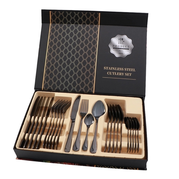24PCS Stainless Steel Colorful Cutlery Knife Spoon Fork Set - Image 6