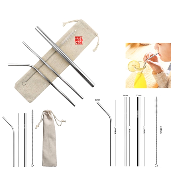 Reusable 3 Pieces 304 Stainless Steel Straws Set