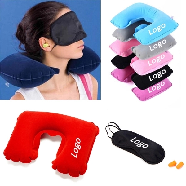 3in1 Travel Sets-Inflatable Neck Pillow/Eye Mask/Ear Plugs - Image 1