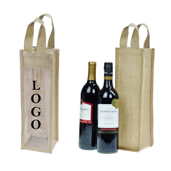 1 Bottle Burlap Wine Bag - Image 1