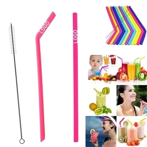 1/4" Dia Reusable Silicone Straw with One Cleaner