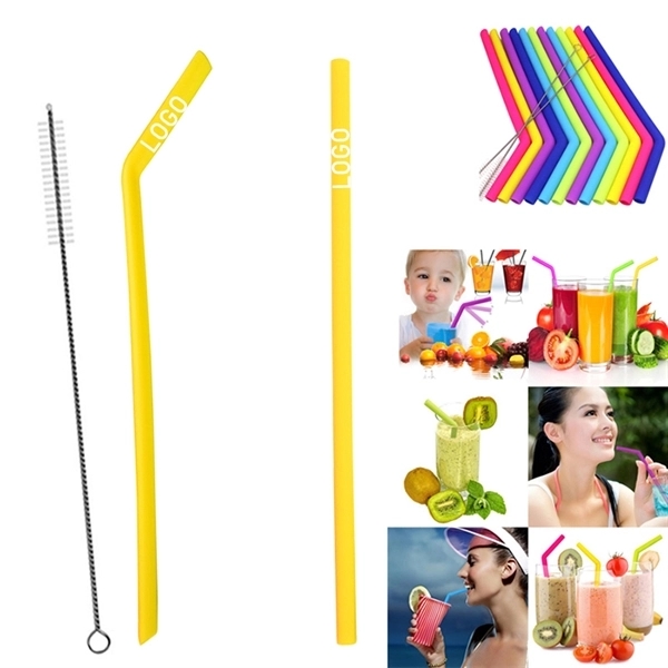 1/4" Dia Reusable Silicone Straw with One Cleaner - Image 3