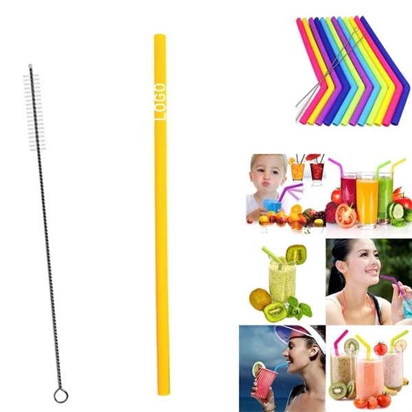 1/4" Dia Reusable Silicone Straw with One Cleaner - Image 2