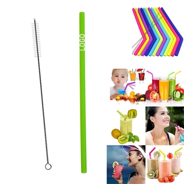 1/4" Dia Reusable Silicone Straw with One Cleaner - Image 3