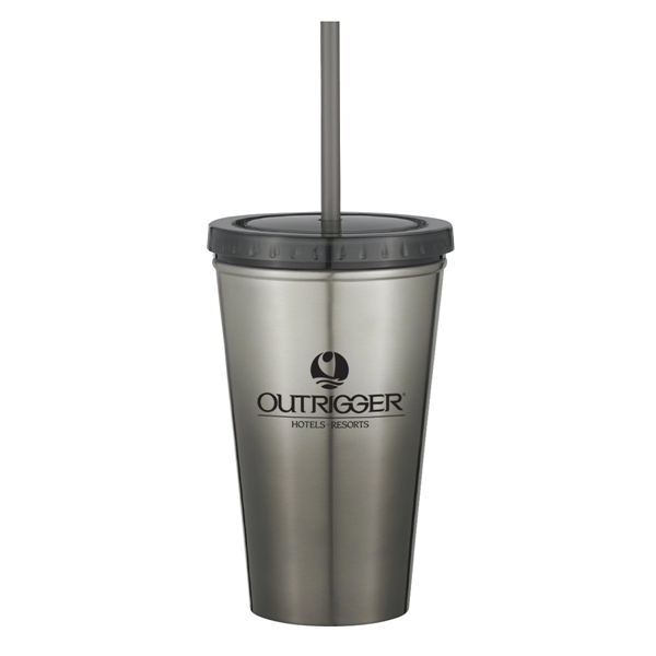 16 Oz. Stainless Steel Double Wall Chroma Tumbler With Straw - Image 15