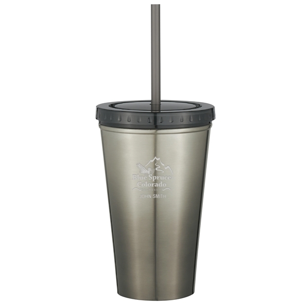 16 Oz. Stainless Steel Double Wall Chroma Tumbler With Straw - Image 16