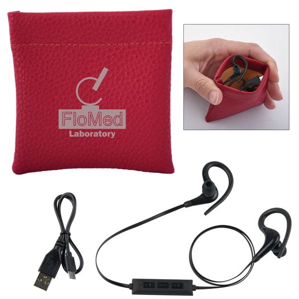 Leatherette Squeeze Tech Pouch With Wireless Earbuds - Image 1