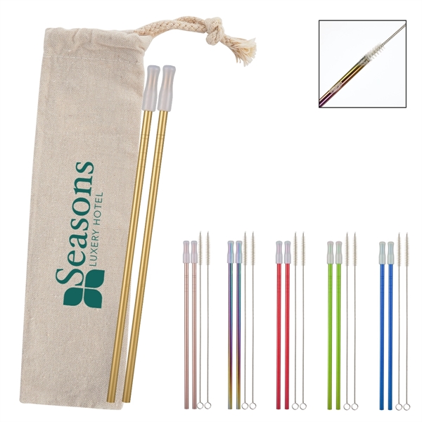 2- Pack Park Avenue Stainless Straw Kit with Cotton Pouch - Image 1