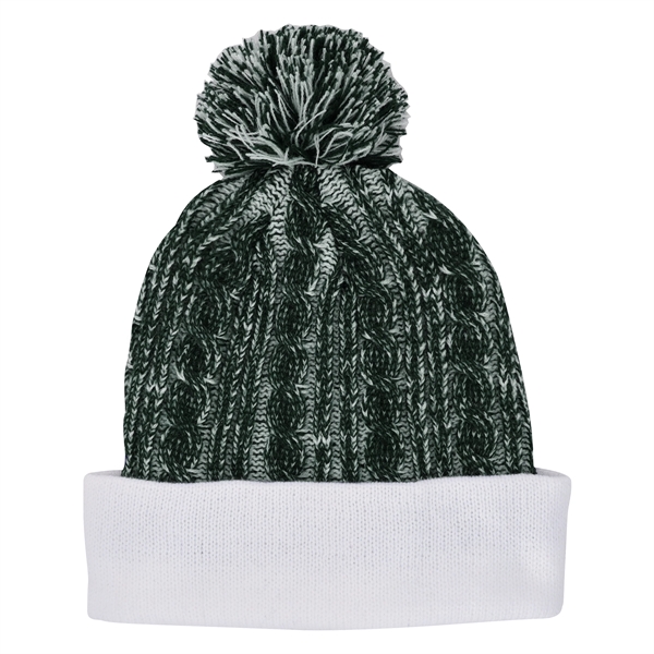Casey Cable Knit Pom Beanie With Cuff - Image 2