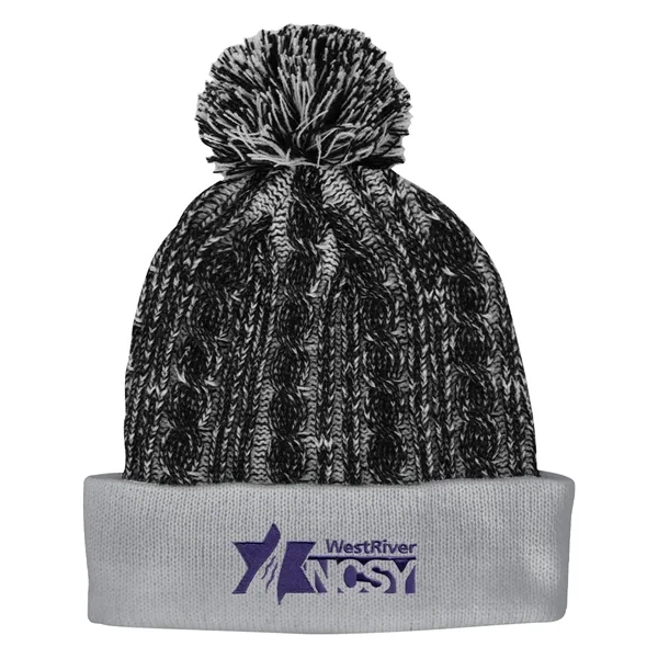 Casey Cable Knit Pom Beanie With Cuff - Image 4