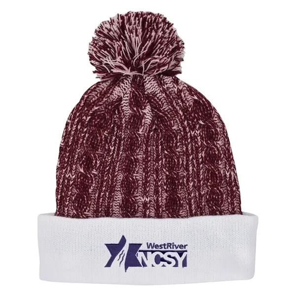 Casey Cable Knit Pom Beanie With Cuff - Image 5