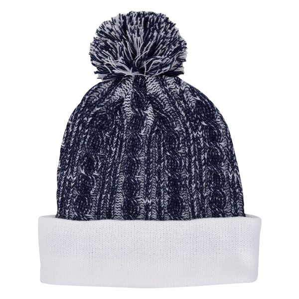 Casey Cable Knit Pom Beanie With Cuff - Image 9