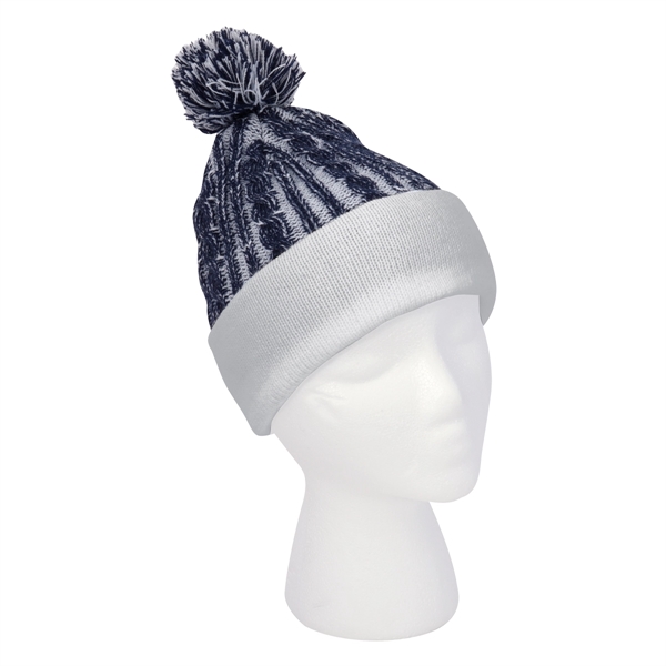 Casey Cable Knit Pom Beanie With Cuff - Image 10