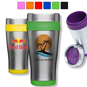 16 oz Curved Steel Acrylic Tumbler w/Slide Lock Color Accent