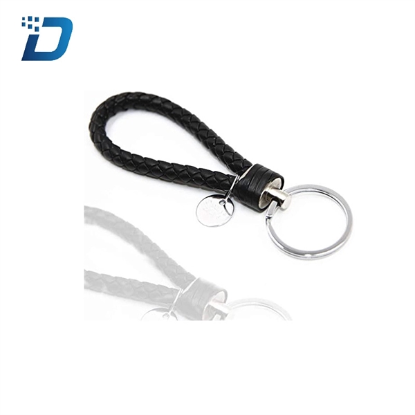Key Ring Woven Lanyard Leather Keychain Weave Rope Key Chain - Image 1
