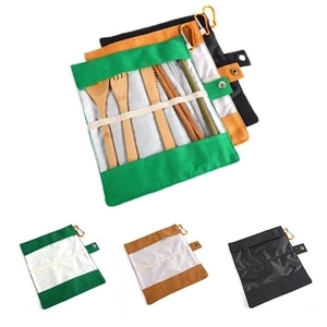 Travel 6 Pieces  Reusable Bamboo With Pouch and a Carabiner