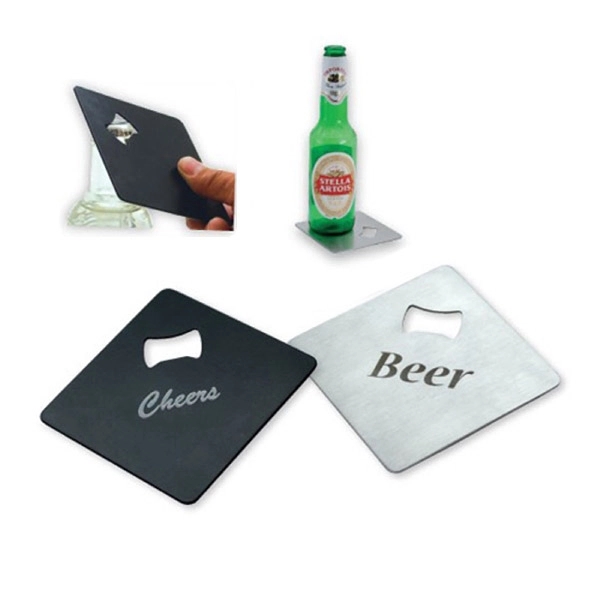 Multifunction Stainless Steel Coaster With Opener - Image 1