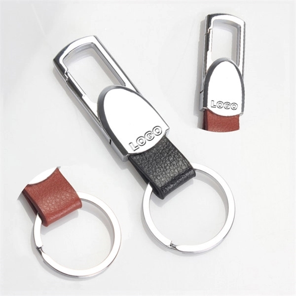 Metal Key Ring with PU Leather - Image 1