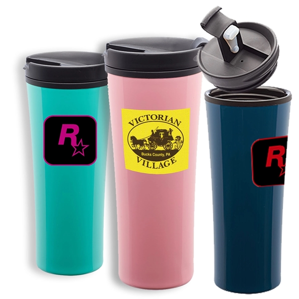 16 oz Steel Tumbler w/ Black Flip Lid with Silicon Seal - Image 1