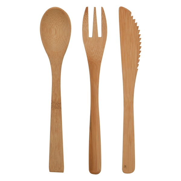 3 Piece Bamboo Utensil Set In Travel Pouch - Image 5