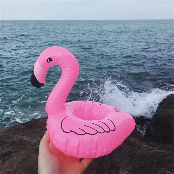 Inflatable Pink Flamingo Floating Coaster Cup Holder - Image 1