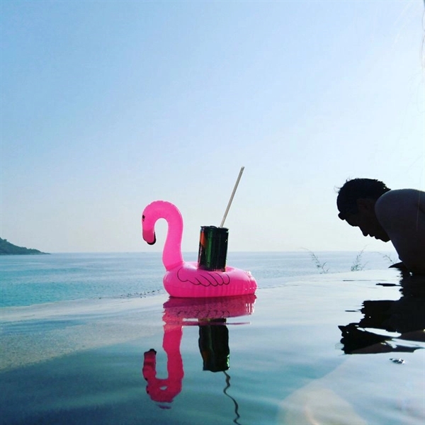 Inflatable Pink Flamingo Floating Coaster Cup Holder - Image 2