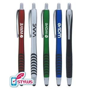 Colored "Wave-Grip" Promotional Stylus Click Pen