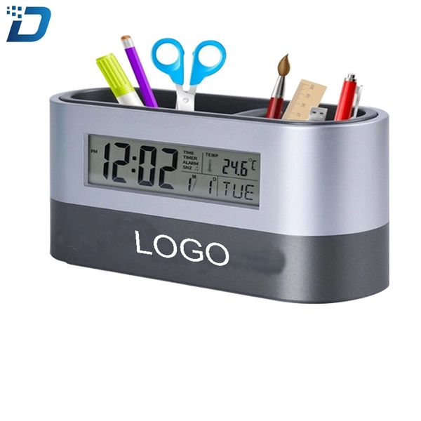Multifunctional Desktop Storage Clock Pen Holder - Image 1