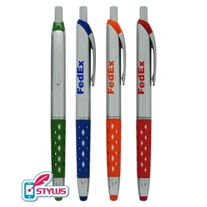 Silver "Window-Grip" Stylus Click Pen with Silver Trim