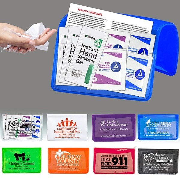 Sanitizer & Wipes On-the-Go Kit in Colorful Vinyl Pouch - Image 1