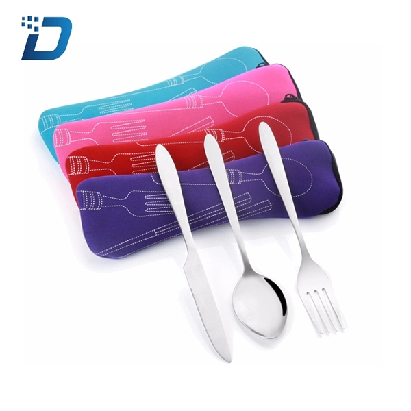 3 Pieces Portable Travel Spoon Fork Knife Cutlery Set - Image 1