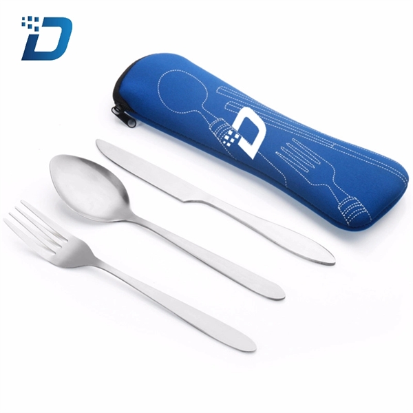 3 Pieces Portable Travel Spoon Fork Knife Cutlery Set - Image 2