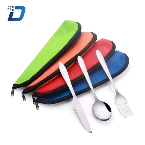 3 Pieces Portable Travel Spoon Fork Knife Cutlery Set - Image 1