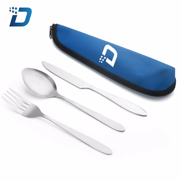 3 Pieces Portable Travel Spoon Fork Knife Cutlery Set - Image 2