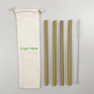 Bamboo Straw Kit In Cotton Pouch